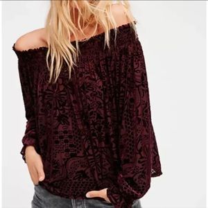 Free People Velvet Smocked Off Shoulder Top. Like New!